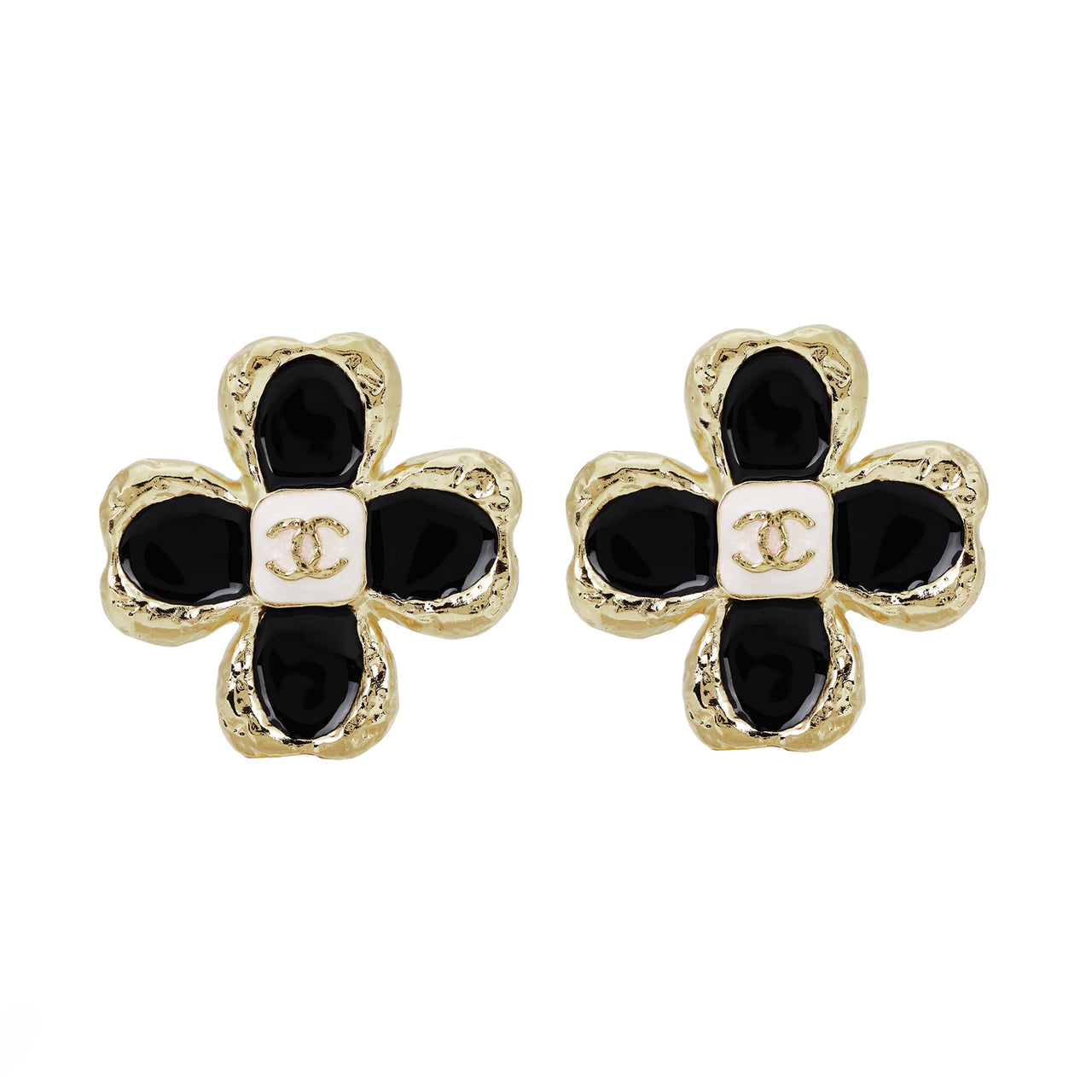 CHANEL Colored Glaze Stud Earrings Women's Black