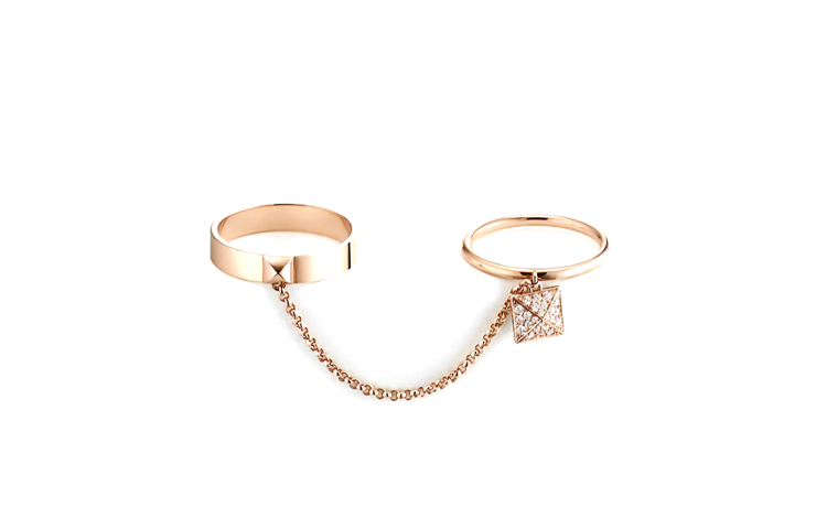 HERMES 18K Rose Gold Diamond Rings Women's Gold