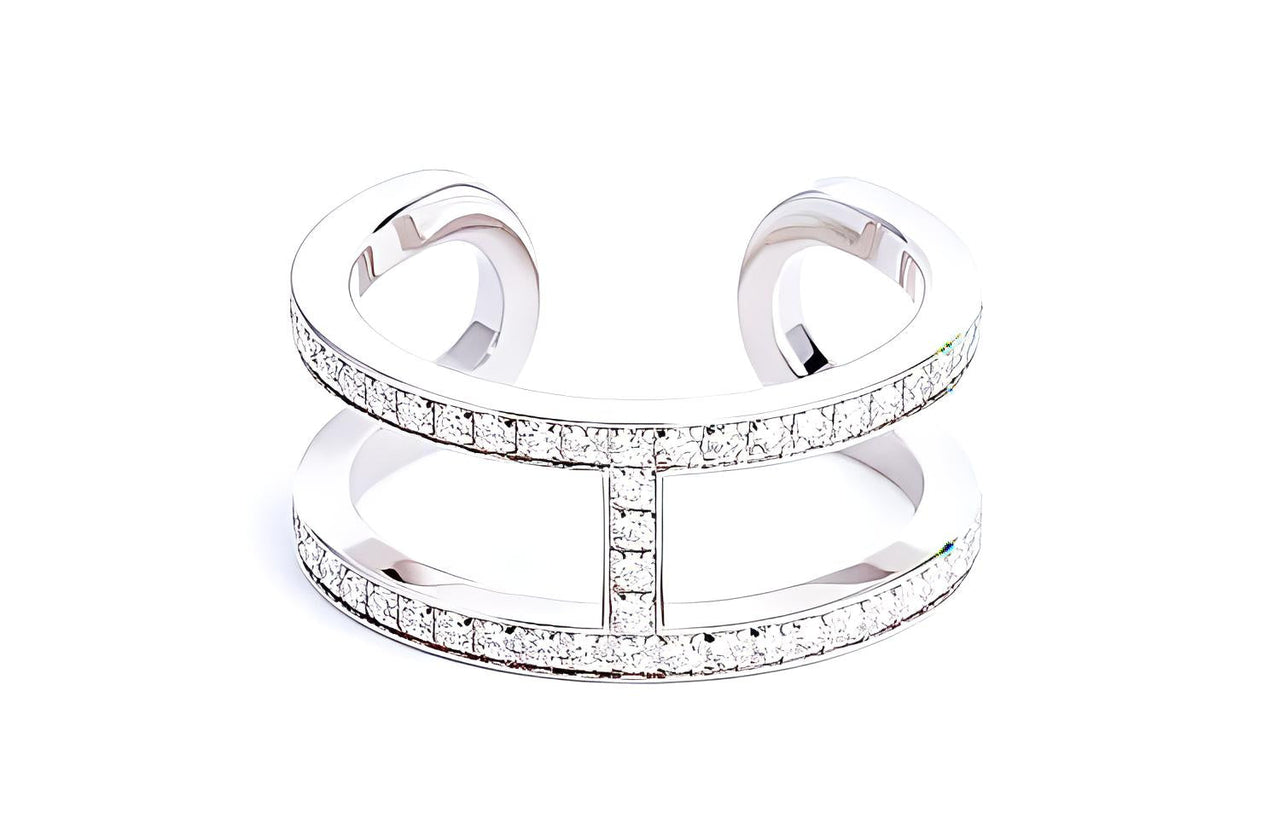 HERMES 18K White Gold Diamonds Rings Women's Silver