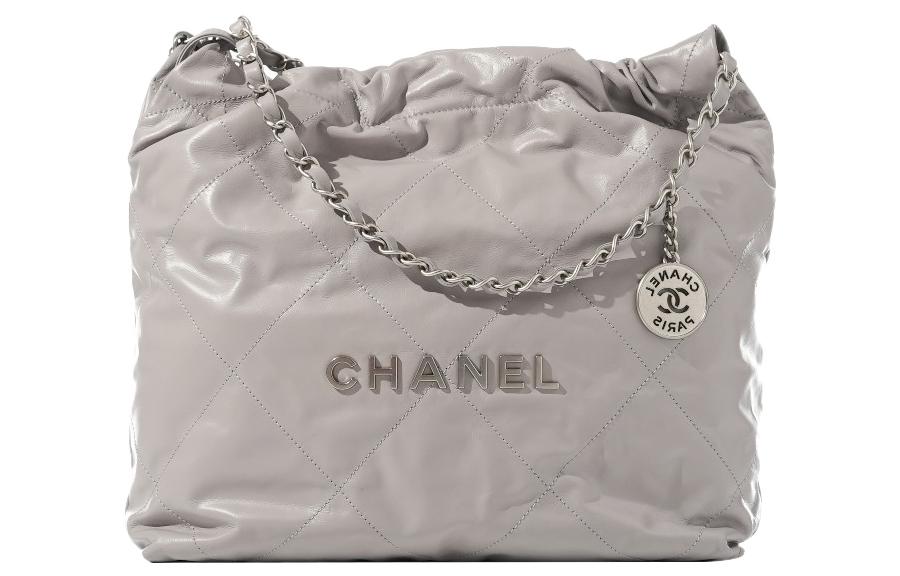 CHANEL 22Bag Cow Leather Tote Bag, Shopping Bag, Handbag, Shoulder Bag Women's Gray Silver Letter