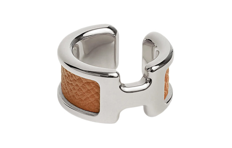 HERMES Calfskin Palladium Plated Metal Clip On Earrings Women's Silver