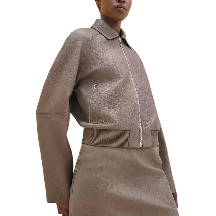 HERMES Leather Jacket Women's Gray