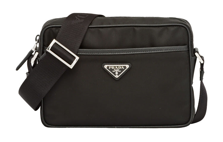 PRADA Saffiano Recycled Nylon Leather Shoulder Bag Men's Black