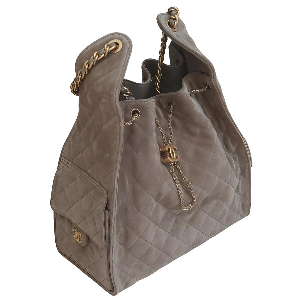 CHANEL Suede Calfskin Handbag, Shoulder Bag Women's Light Umber