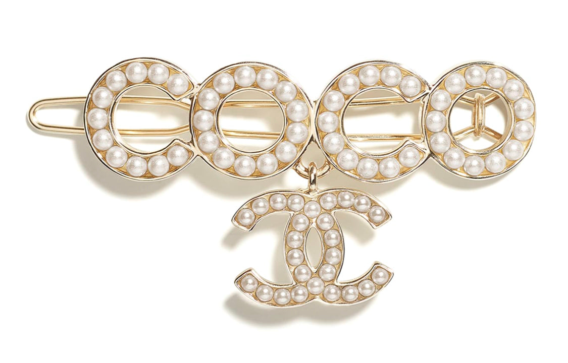 CHANEL Hair Clips Women's Gold And Pearl White