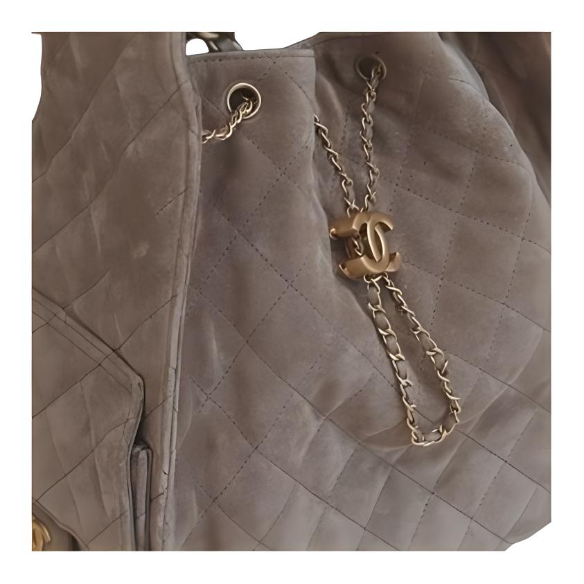 CHANEL Suede Calfskin Handbag, Shoulder Bag Women's Light Umber