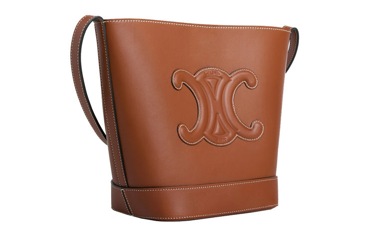 CELINE Cuir Triomphe Smooth Cow Leather Bucket Bags Shoulder Bag Crossbody Bag Small Size Women's Tawny