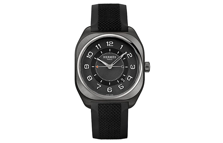 HERMES H08 Collection Wrist Watch Automatic Mechanical Movement Rubber Strap 42mm Black Dial Men's Watches W049428WW00