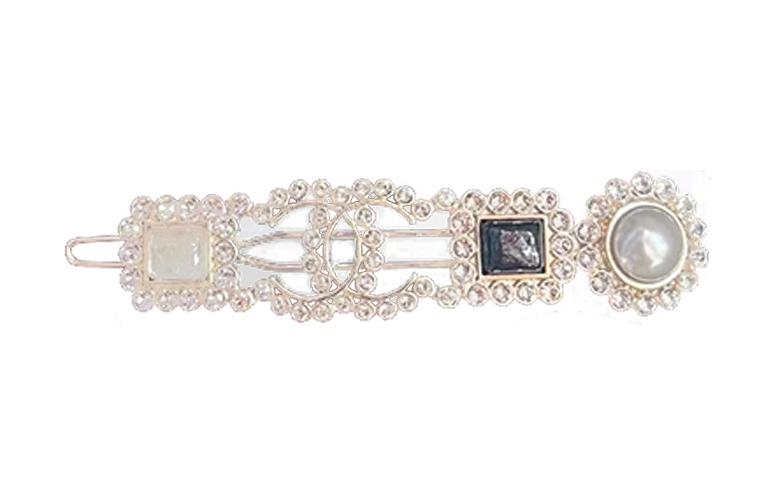 CHANEL Metal Artificial Pearl Colored Glaze Rhinestone Hair Clips Women's Gold