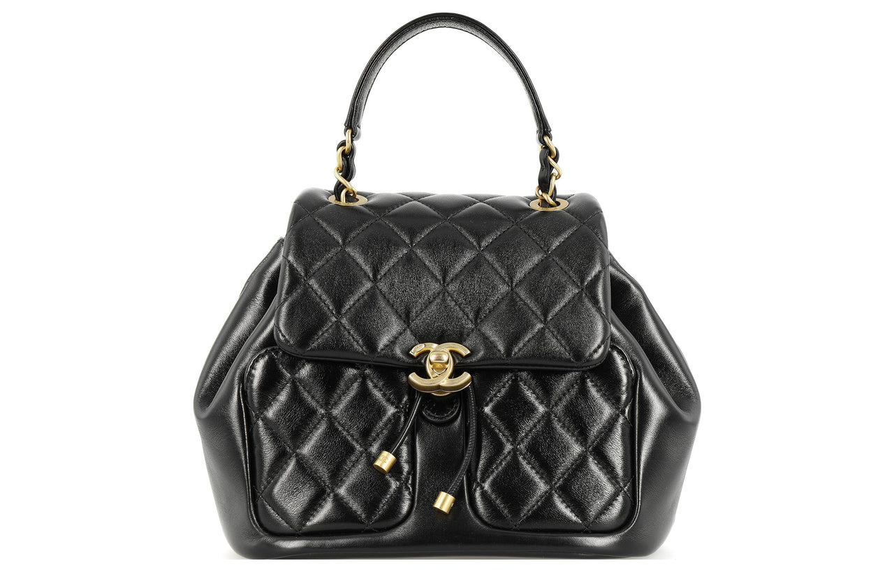 CHANEL Sheepskin Backpack Women's Black