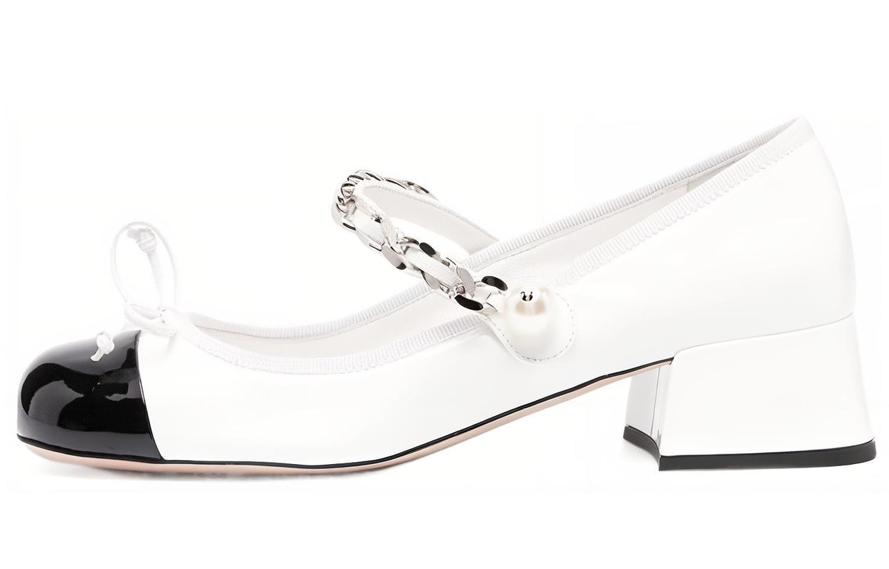 MIU MIU Naplak Block Heel High Heels Women's White Black