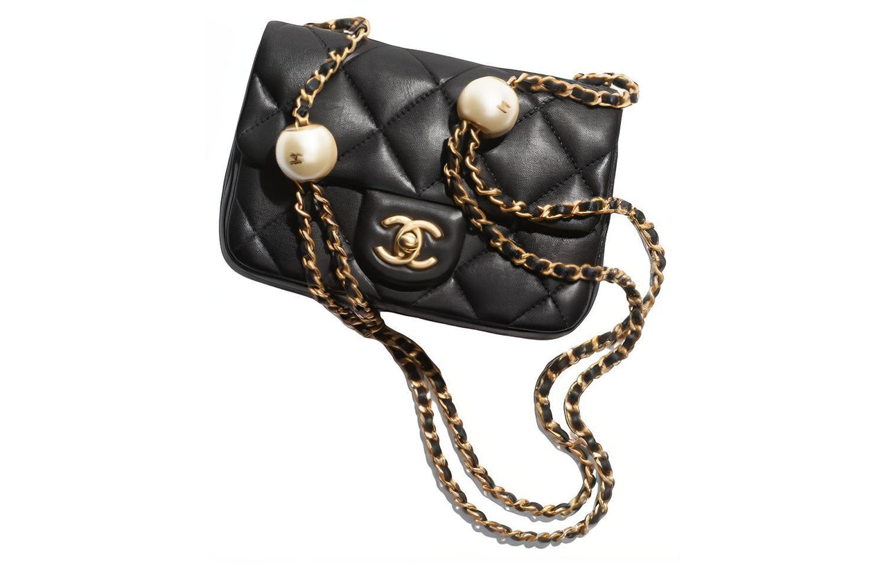 CHANEL Sheepskin Square Fatty Crossbody Bag Shoulder Bag Women's Black