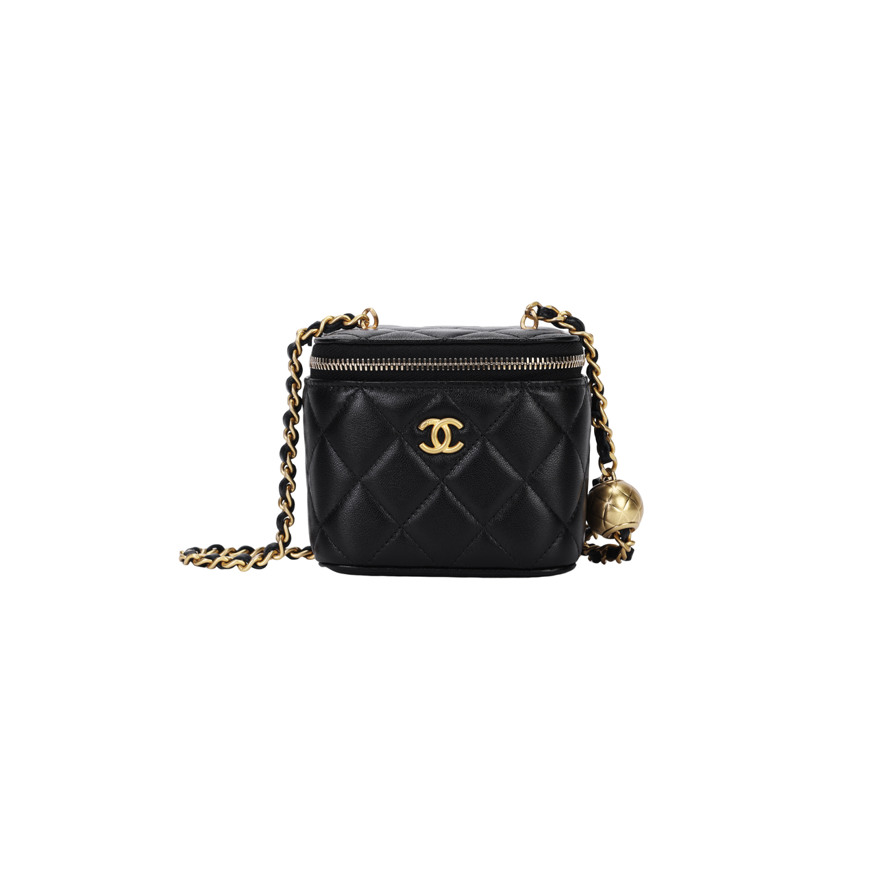 CHANEL 24K Gold Ball Lambskin Square Vanity Mini Bag Women's Black