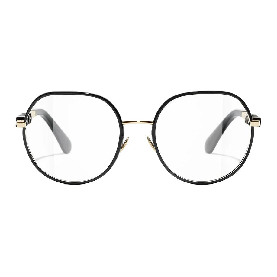 CHANEL Metal Irregular Shape Eyeglass Frames Unisex Black