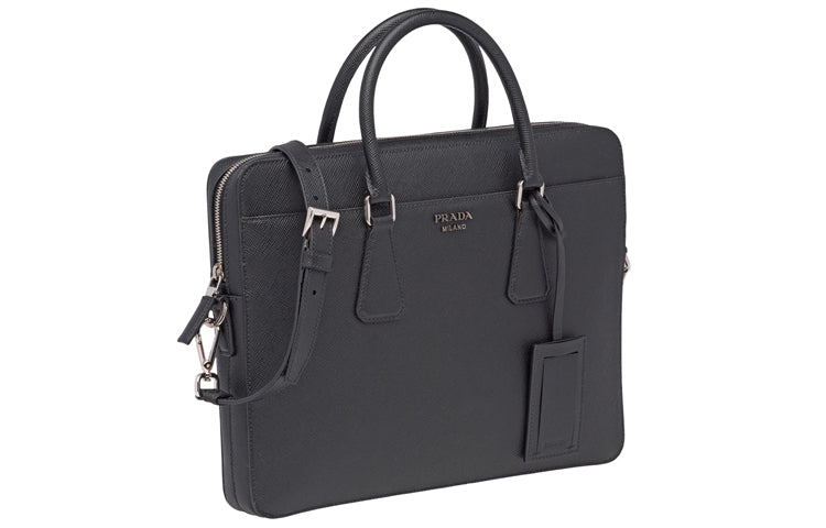 PRADA Leather Laptop Bag, Briefcase, Crossbody Bag Men's Black