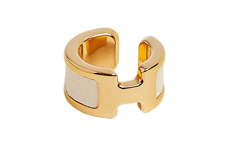 HERMES Calfskin Clip On Earrings Women's Gold