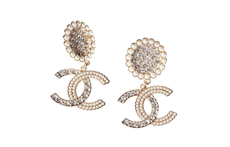 CHANEL Metal And Strass Earrings Glass Pearls