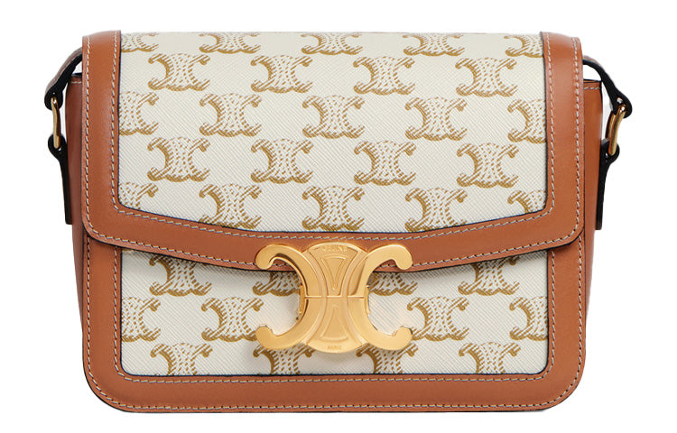 CELINE Triomphe Fabric With Cow Leather Shoulder Bag, Handbag, Shoulder Bag, Crossbody Bag Regular Women's White