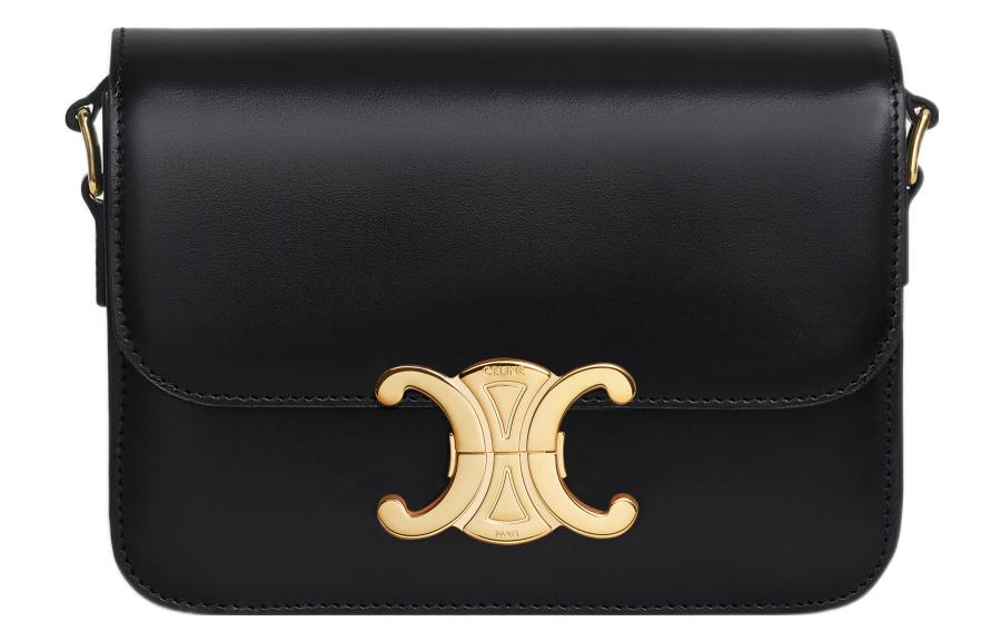 CELINE Triomphe Arc De Triomphe Shiny Cow Leather Shoulder Bag Handbag Shoulder Bag Crossbody Bag Women's Black