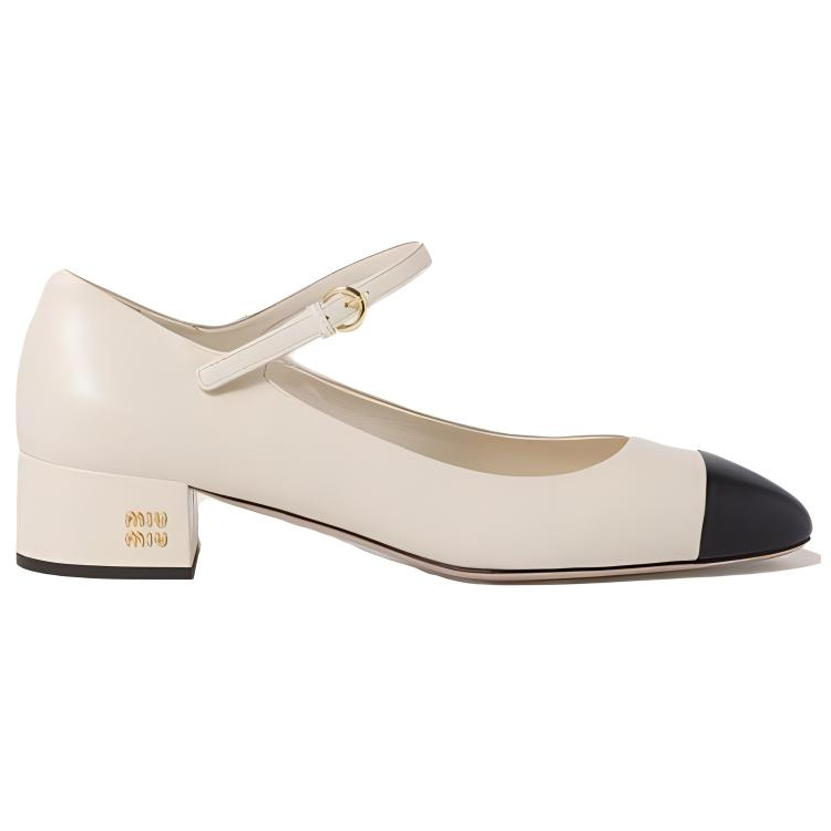 MIU MIU Chunky Heel High Heels 3.5cm Women's Beige Black