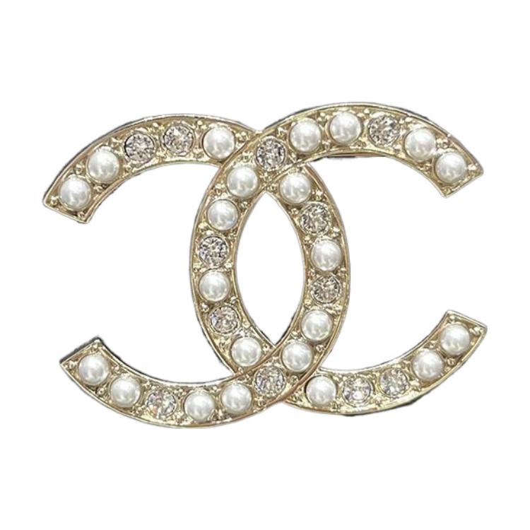 CHANEL Pearl Rhinestone Brooches Women's Gold