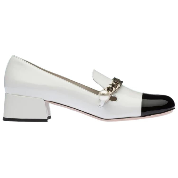 MIU MIU Chunky Heel Casual Single Shoes 3.5cm Women's White
