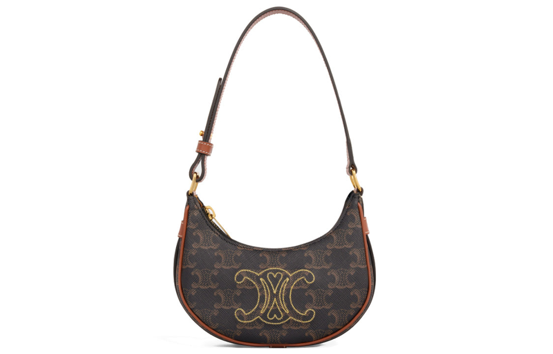 CELINE AVA Leather Shoulder Bag Handbag Women's Tawny