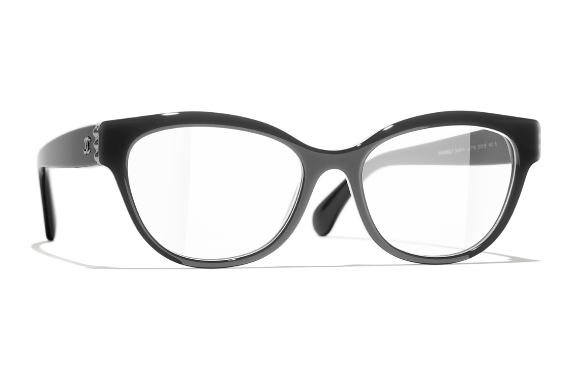 CHANEL Plate Frame Irregular Shape Eyeglass Frames Unisex Black