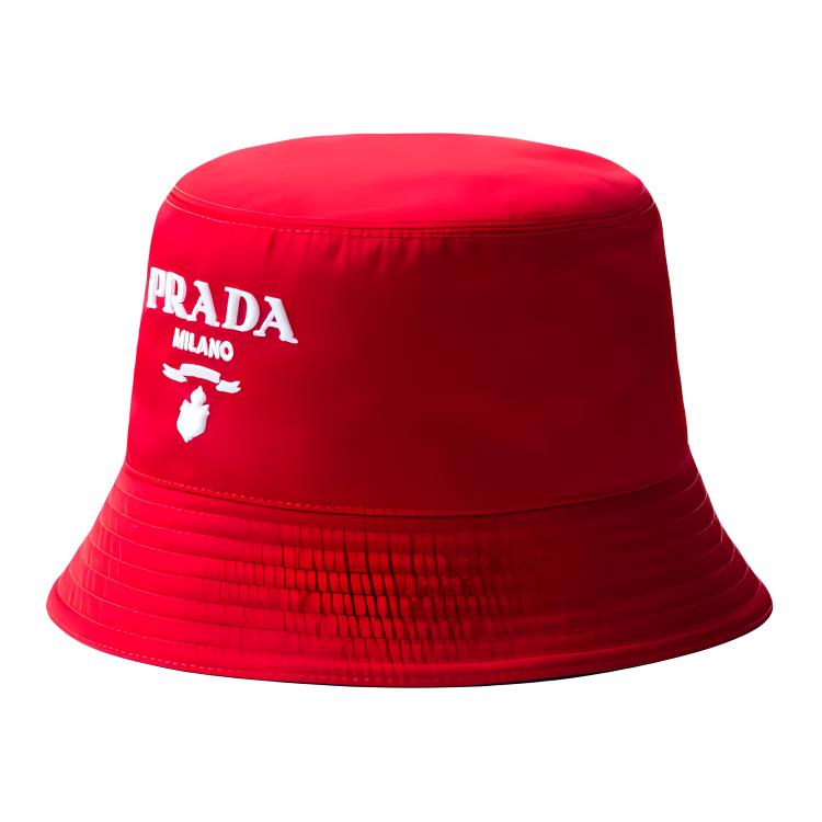 PRADA Recycled Nylon Bucket Hats Women's Red/White