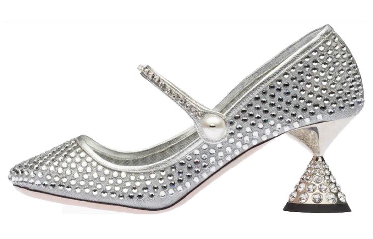 MIU MIU Irregular Heel High Heels 6.5cm Women's Silver