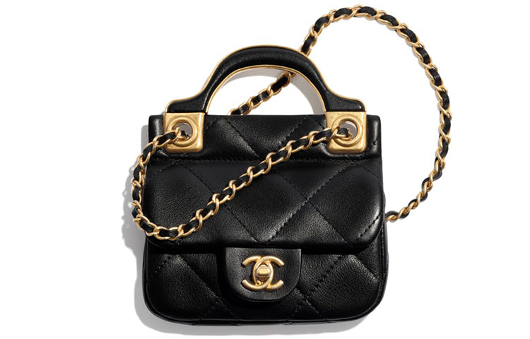 CHANEL Cow Leather Small Waste Bag Mouth Cover Crossbody Bag Card Holder Women's Black