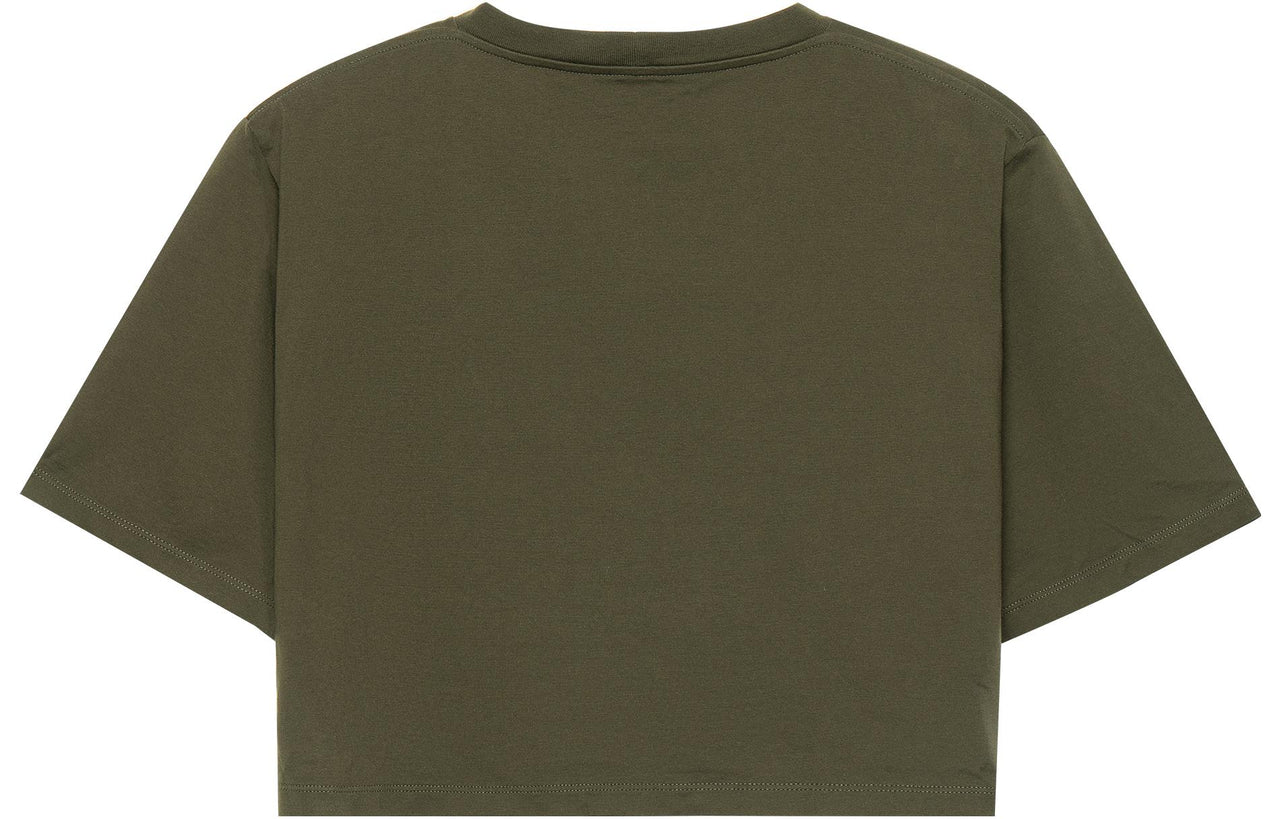 CELINE SS22 Women's Logo Jersey Cropped Crewneck T-Shirt 'Deep Khaki'