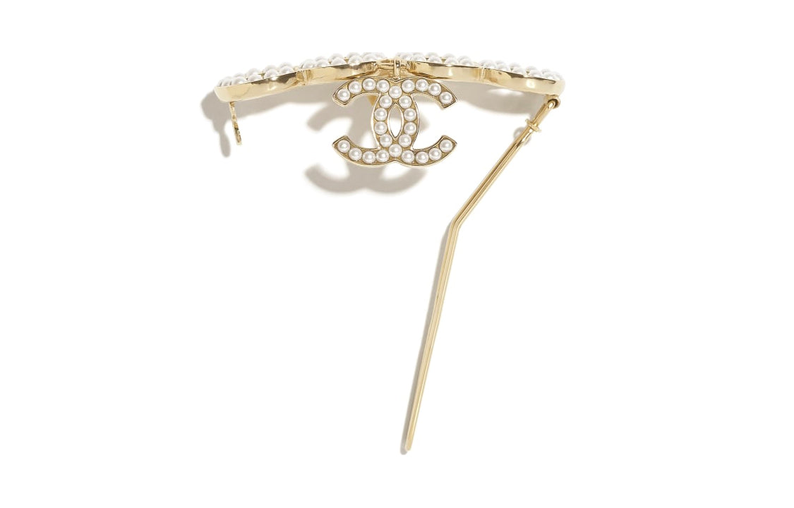 CHANEL Hair Clips Women's Gold And Pearl White
