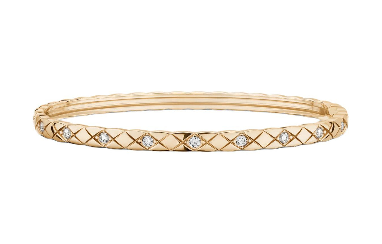 CHANEL 18K Gold Diamonds Bangles Women's Beige Gold