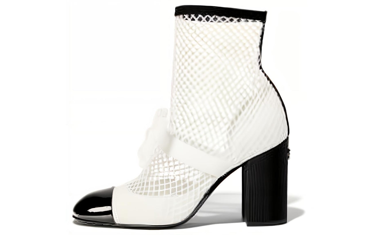 CHANEL Ankle Boots 9cm Women's White Black
