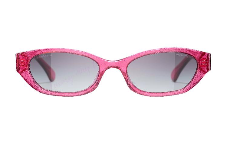 CHANEL Oval Sunglasses Women's Red