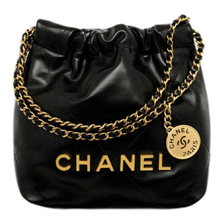 CHANEL 22 Shiny Calfskin Mini Handbag Women's Black
