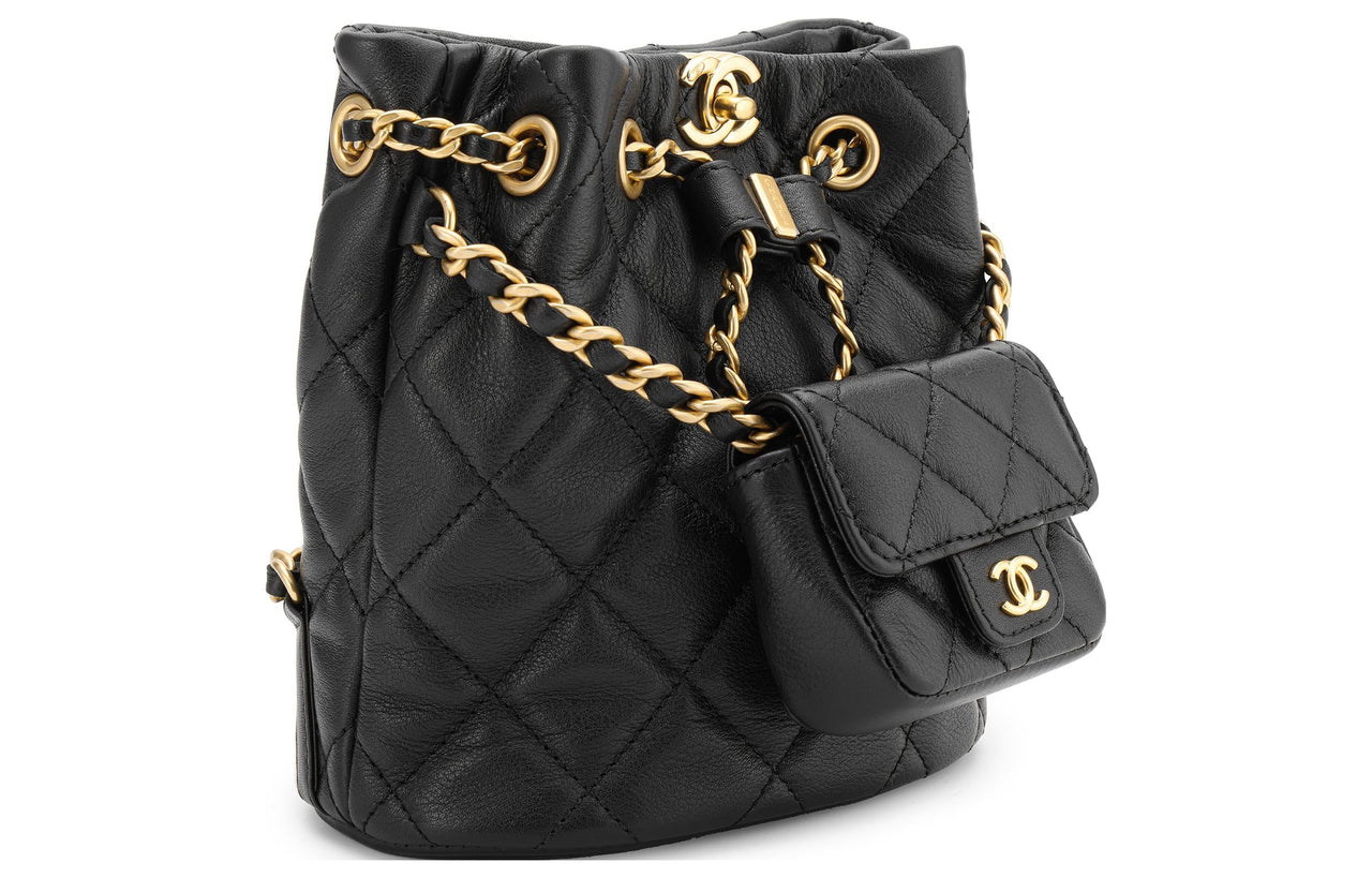CHANEL Small Drawstring 23A Bucket Black AS3947