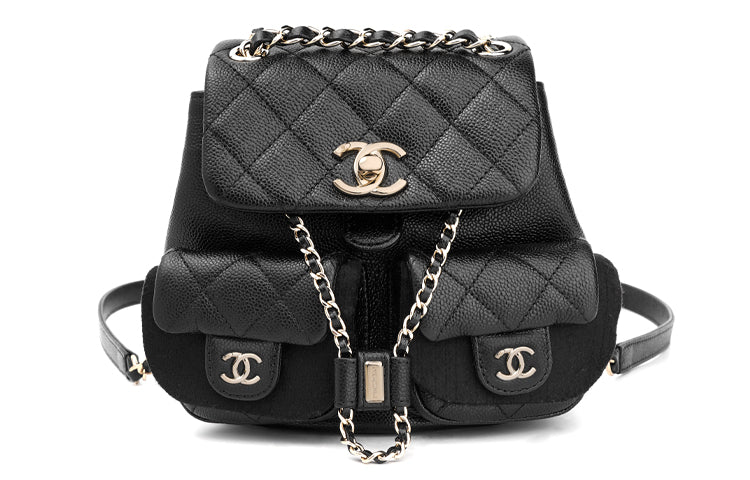 CHANEL Grained Embossed Cow Leather Backpack Small Size Women's Black