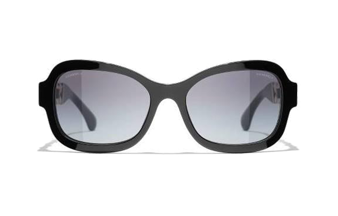 CHANEL Metal Acetate Irregular Shape Sunglasses Women's Black
