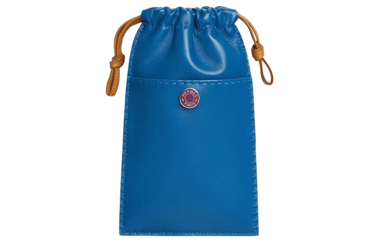 HERMES Pilo Milo Lambskin Swift Calfskin Cell Phone Pouch Women's French Blue/Beige/French Blue/Silver Orchid Purple
