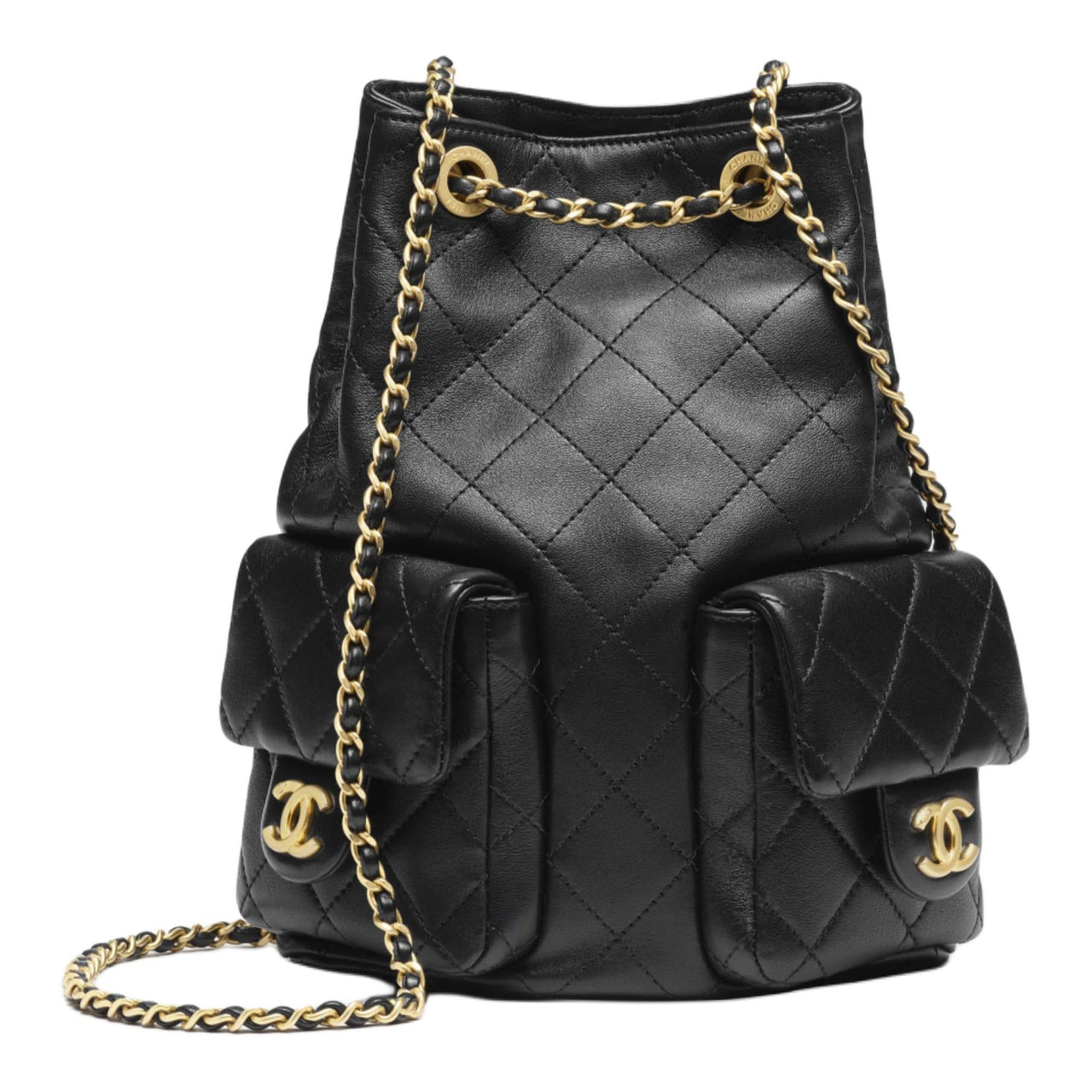 CHANEL 25C Shiny Lambskin Backpacks Black