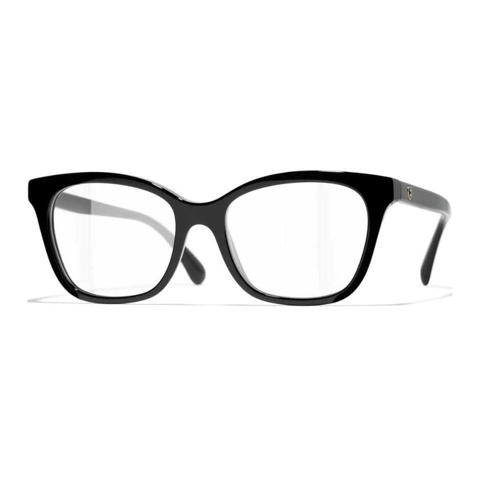 CHANEL Acetate Irregular Shape Eyeglass Frames Unisex Black