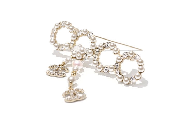 CHANEL Brooches Women's Gold/Pearl White