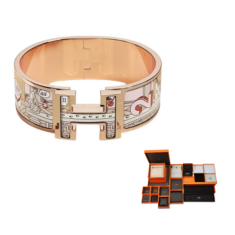 HERMES Enamel Rose Gold Gold-Plated Bangles Men's Gold/Silver