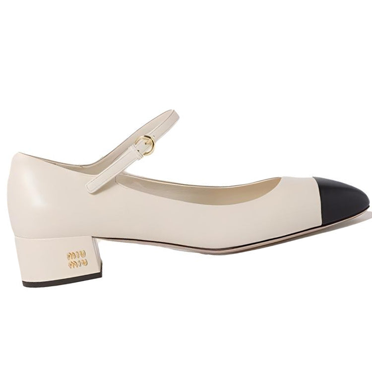 MIU MIU Chunky Heel High Heels 3.5cm Women's Beige Black