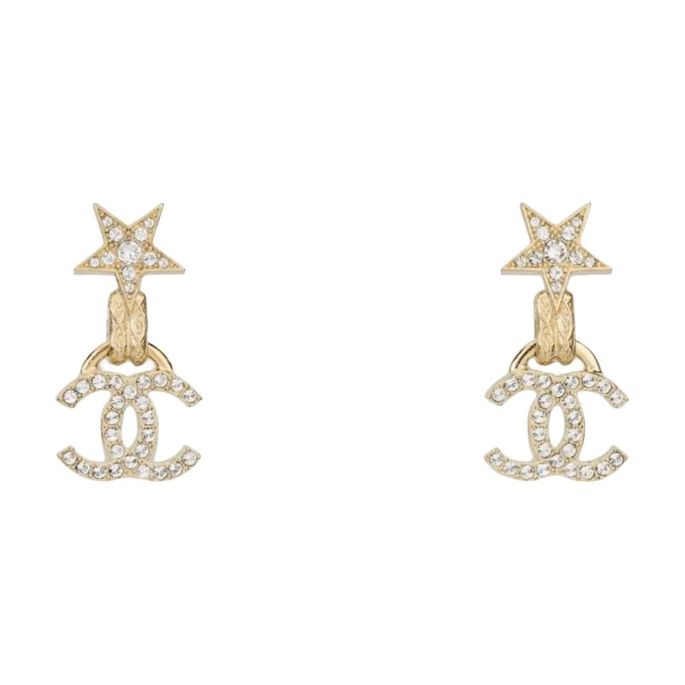 CHANEL Crystal Earrings Women's Gold