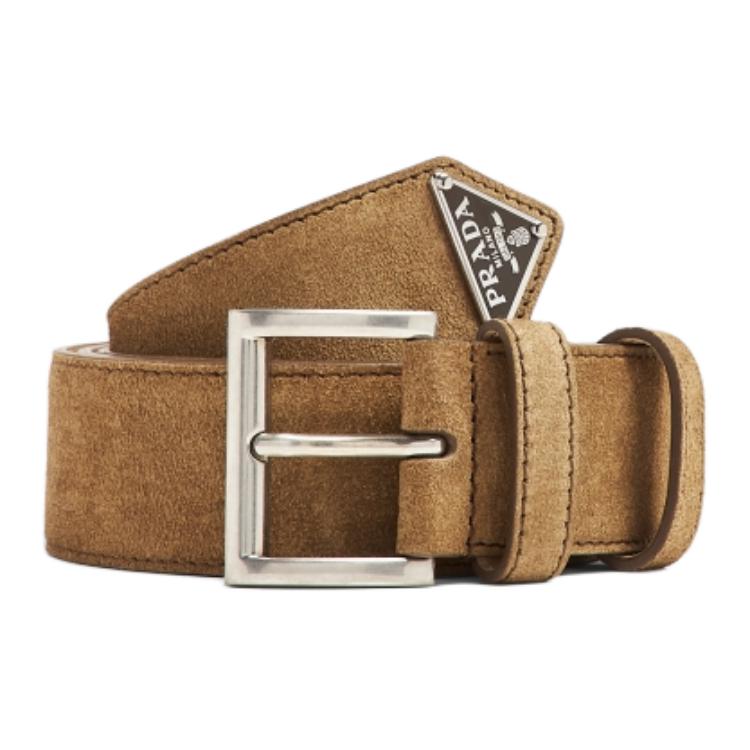 PRADA Enamel Leather Belts Men's Brown Width 3.5cm