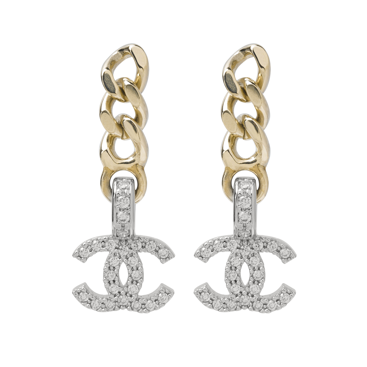 CHANEL Metal Rhinestone Earrings Women's
