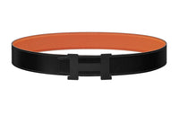 HERMES Fashion Trend Black Buckle Togo Calfskin Double-Sided Leather Belt Unisex Black/Orange Width: 3.8cm